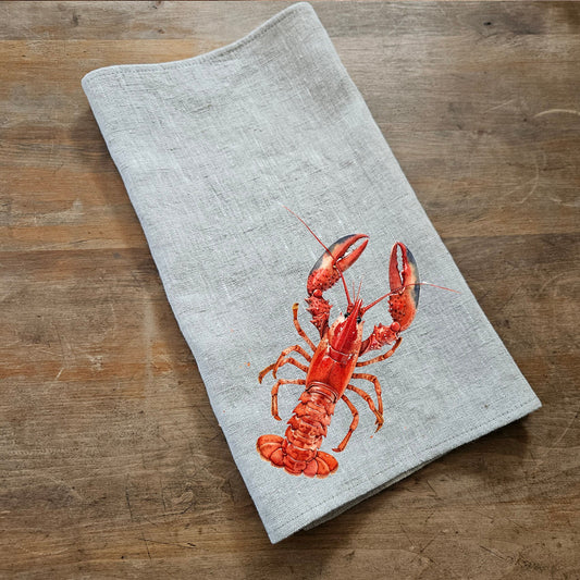 Lobster Tea Towel in linen, floral Hand Towels Tea, sea food Dish Towel, red lobster Kitchen Décor Tea Towel