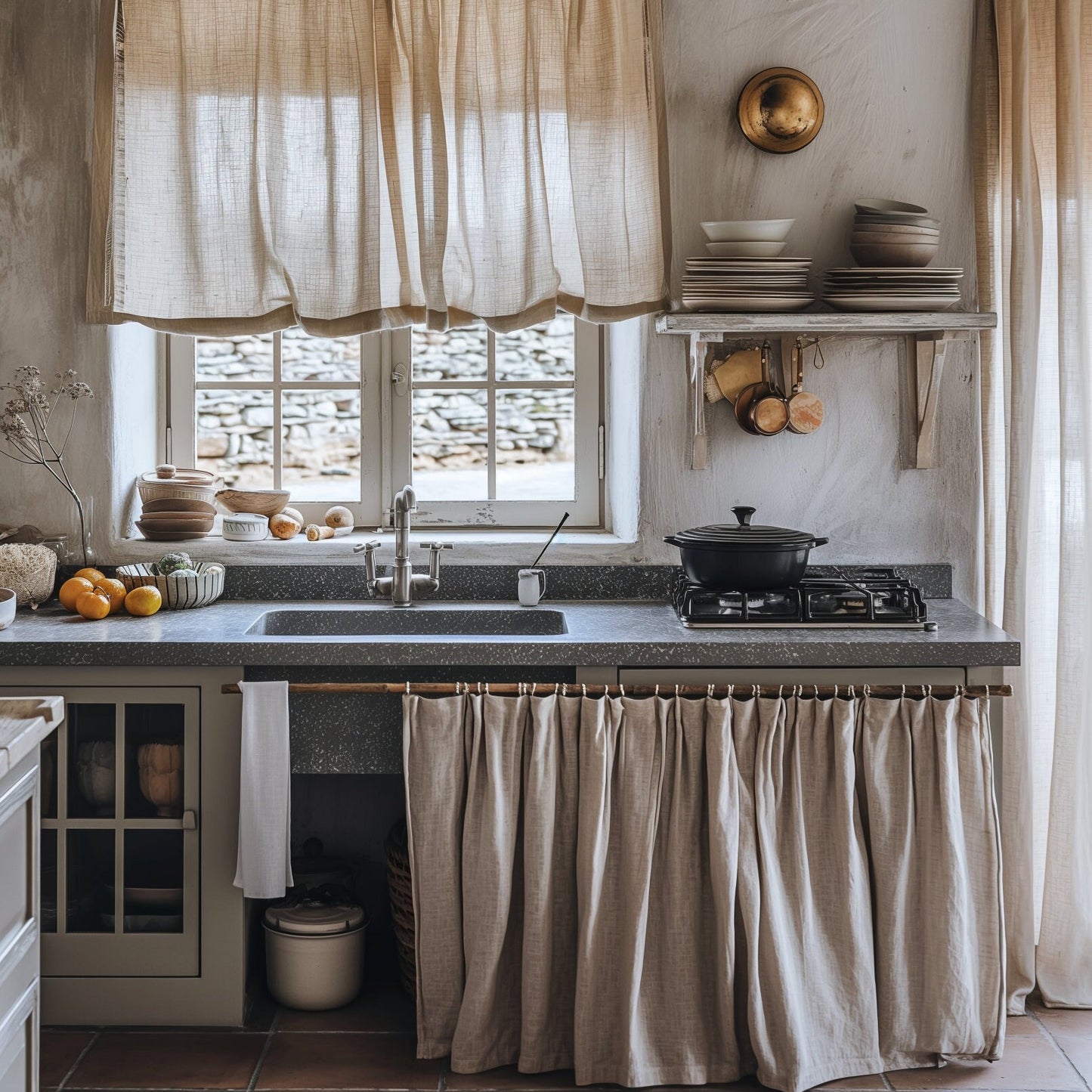 Linen Valance natural Farmhouse window treatment, Living room Cafe Kitchen window panel, farmhouse sink curtains in white or other color