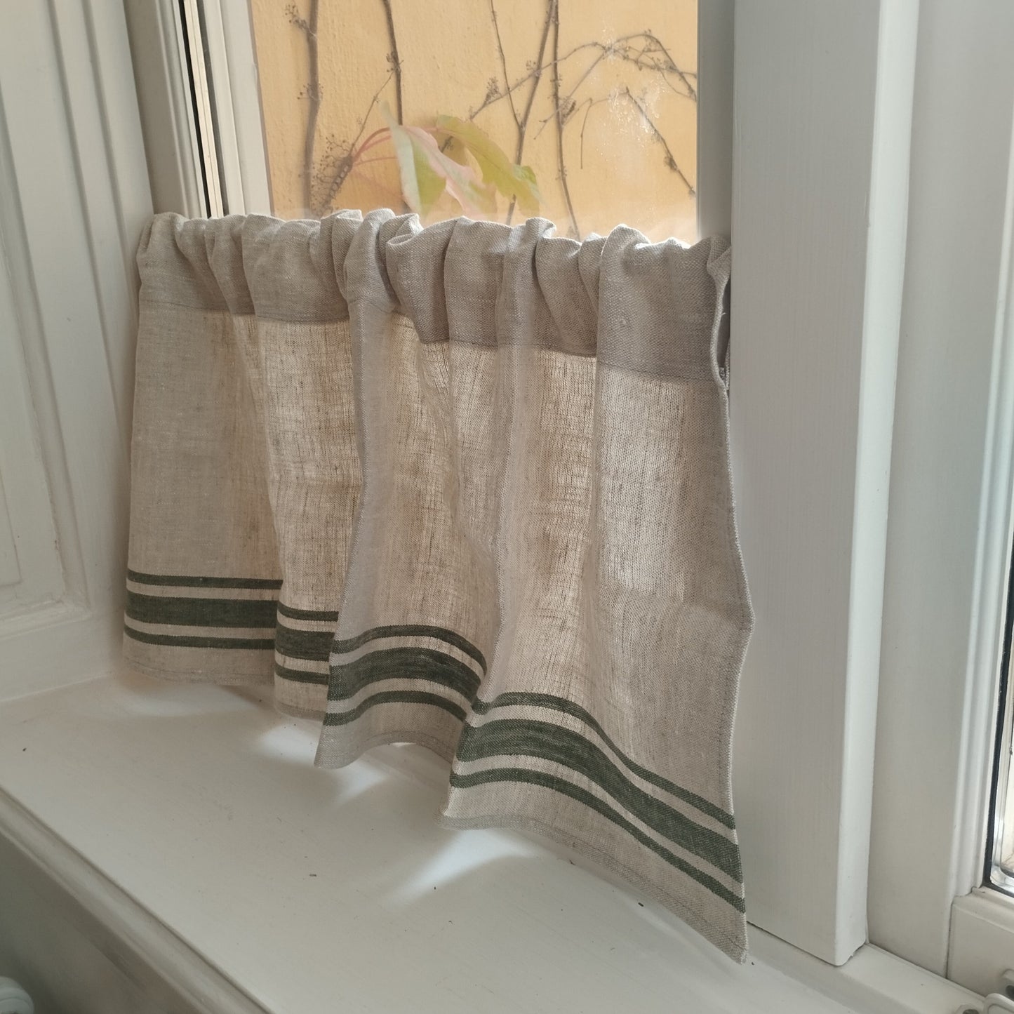 Ticking Valance - grey green - Farmhouse Pure linen window treatment - Living room Cafe Kitchen window panel - Grain sack farmhouse curtains