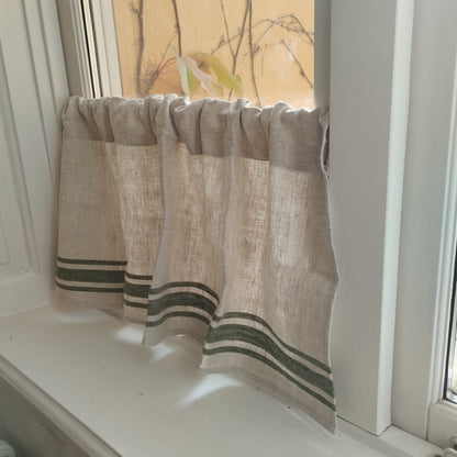 Ticking Valance - grey green - Farmhouse Pure linen window treatment - Living room Cafe Kitchen window panel - Grain sack farmhouse curtains