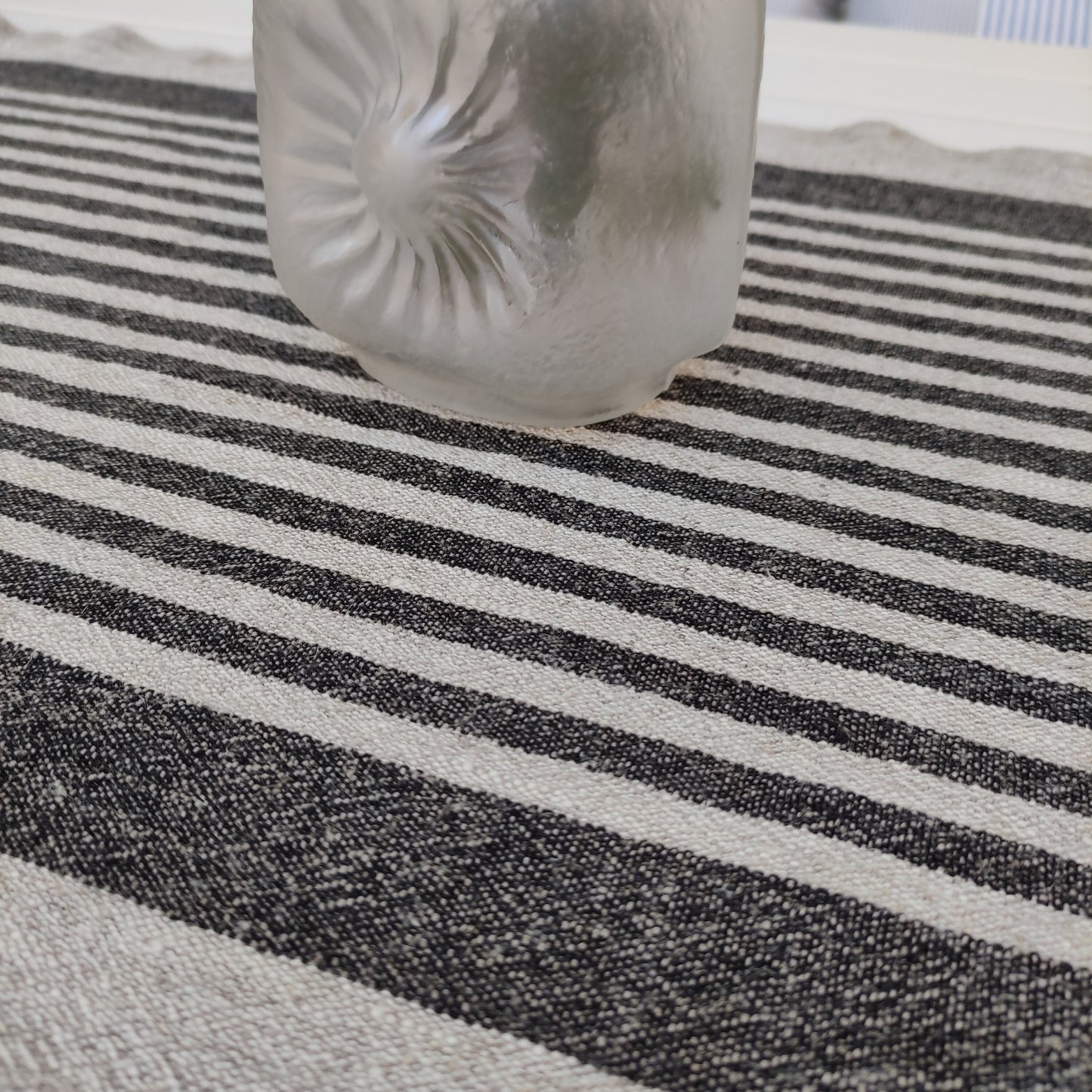 Linen runner - french sack linen. Grey blue striped Rustic linen Cottage farmhouse coutry style linen. Stonewashed. 100% linen Burlap