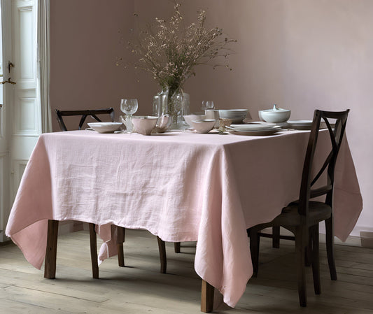 100% Linen tablecloth PREWASHED Plain color Natural French table cloth rustic rectangle square oval pale pink country style flax custom