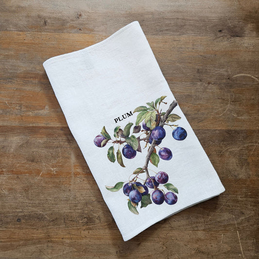 Plum fruit tree Tea Towel in linen, Botanical hand Towels Tea in linen, Greenery garden Dish Towel Kitchen Décor Tea Towel in linen