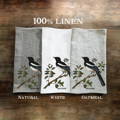 magpie bird linen towel for kitchen, tea hand towelin linen with magpie print