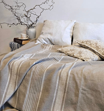 French linen Blanket, flax Bedspread - heavy weight huckaback linen bed cover - provence cottage coutrystyle Throw 100% Linen