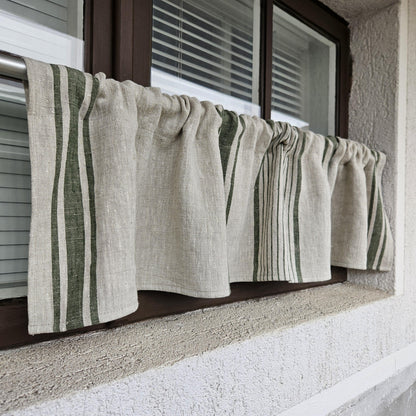 French striped linen Curtains in custom size - window panel for kitchen Living room farmhouse - Grain Sack green striped curtain