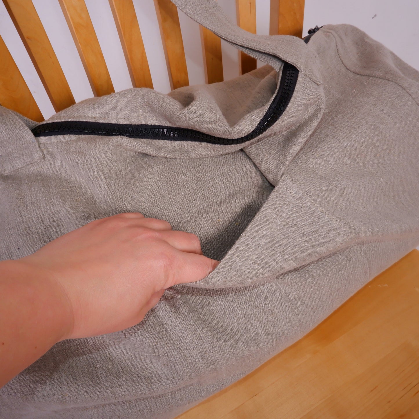 ZIPPER French style linen beach bag  - Oversized linen bag with zipper closure - linen beach bag with pockets  - large linen tote bag
