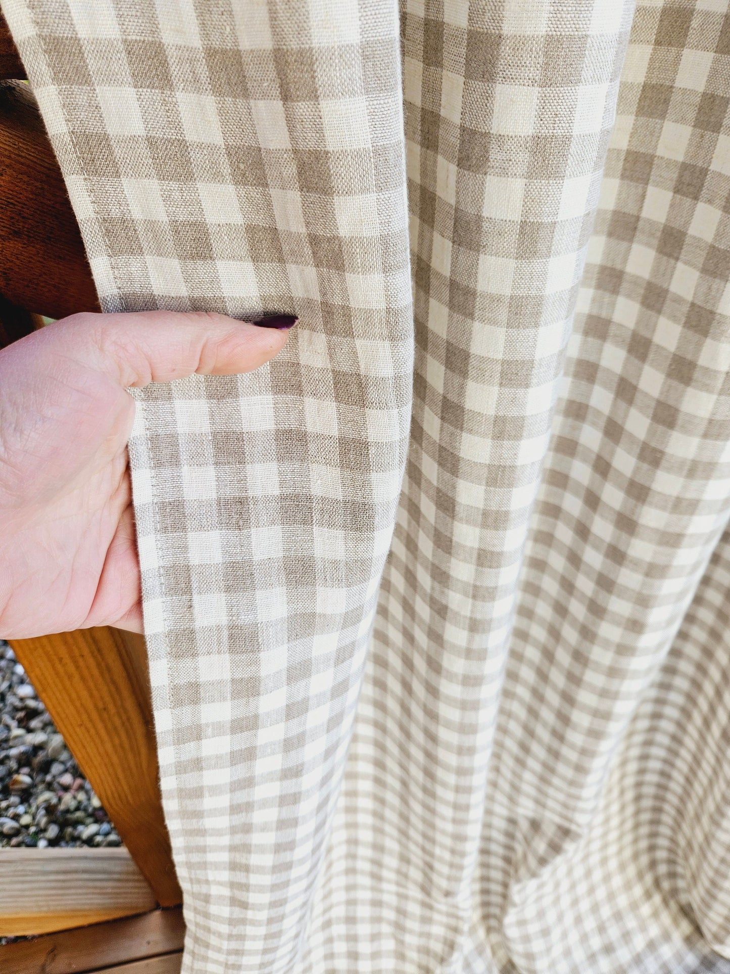 Curtains 100% Linen checked PREWASHED  - window panel. kitchen Living room farmhouse curtains. Grain Sack flax. Bedroom