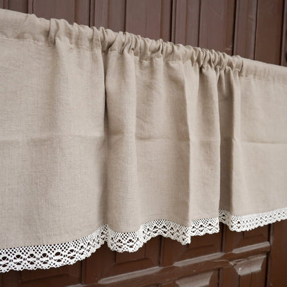 Custom size  Valance natural with laces, Farmhouse Pure linen window treatment, Living room Cafe Kitchen window panel, farmhouse curtains