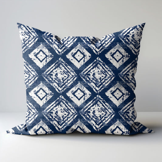 Modern indigo linen Floral Pillow Cover, white blue Boho Pillow block print on linen, Coutrynome block printed pillow case in European flax