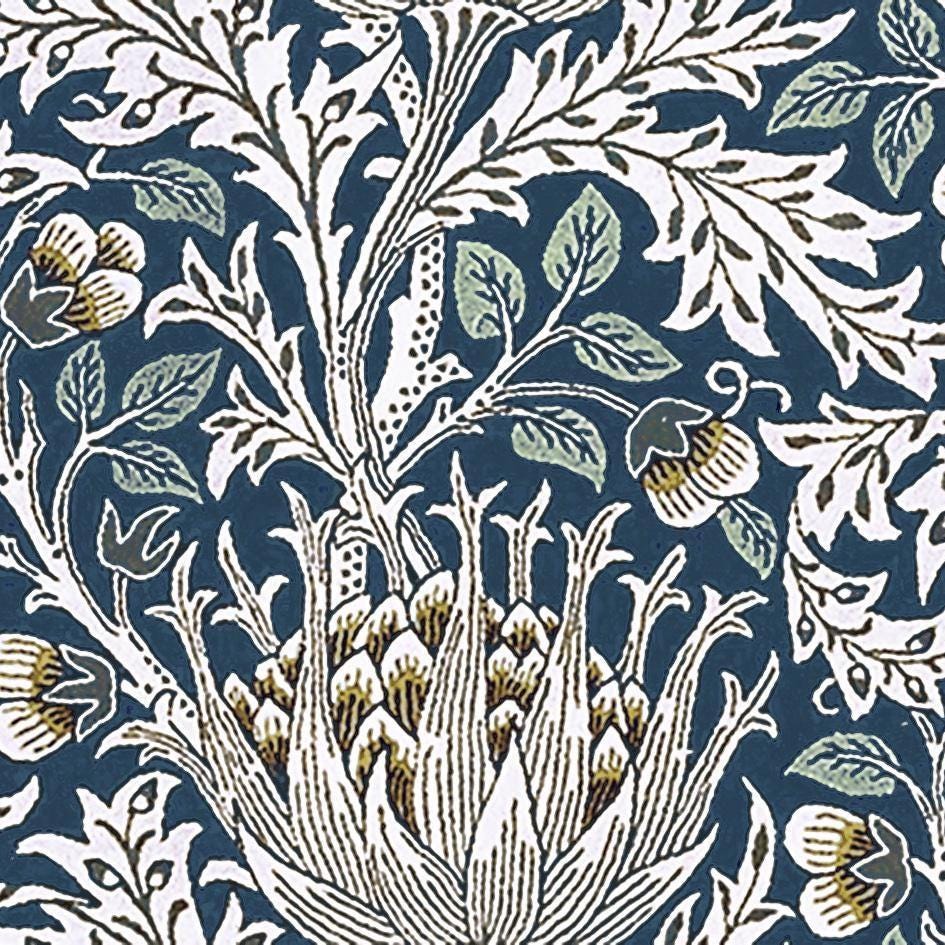 Linen foral tablecloth with ARTICHOKE -W william Morris green floral tablecloth - arts and crafts movement tablecloth Victorian style