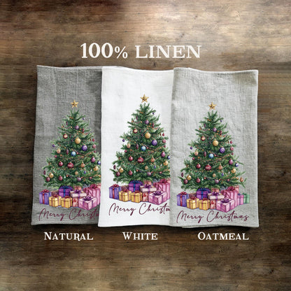 Christmas tree Tea Towel in linen, Holiday decor hand Towels Tea in linen, Merry Christmas Dish Towel Kitchen Décor Tea Towel in linen