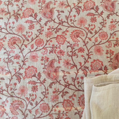 Linen floral tablecloth with red flowers, French Retro Vintage Vibe table cloth Bohemian Wildflower Pattern