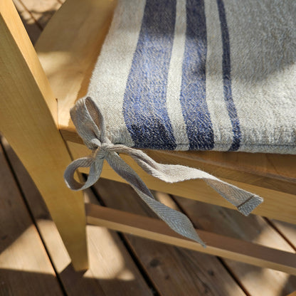 Linen Seat Cushion striped with ties - Striped Chair Pad Pillow - Natural French Style Heavy Weight 100% Linen Fabric