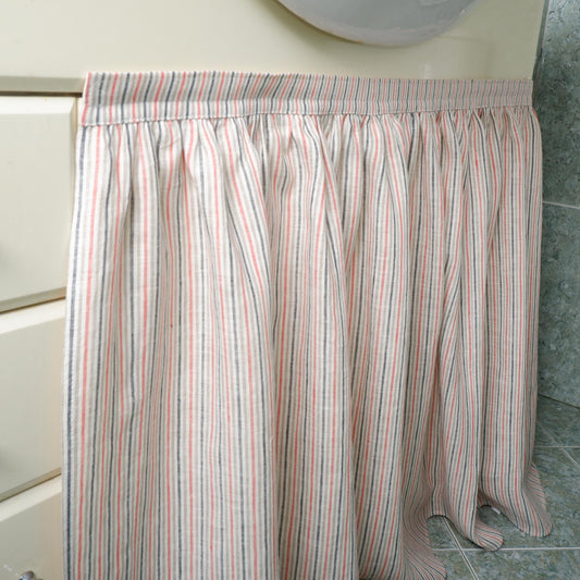 Custom Sink Skirt with velcro in stripe  - Handmade Fireplace Curtain - Custom Sizes Linen Valance farmhouse sink curtains