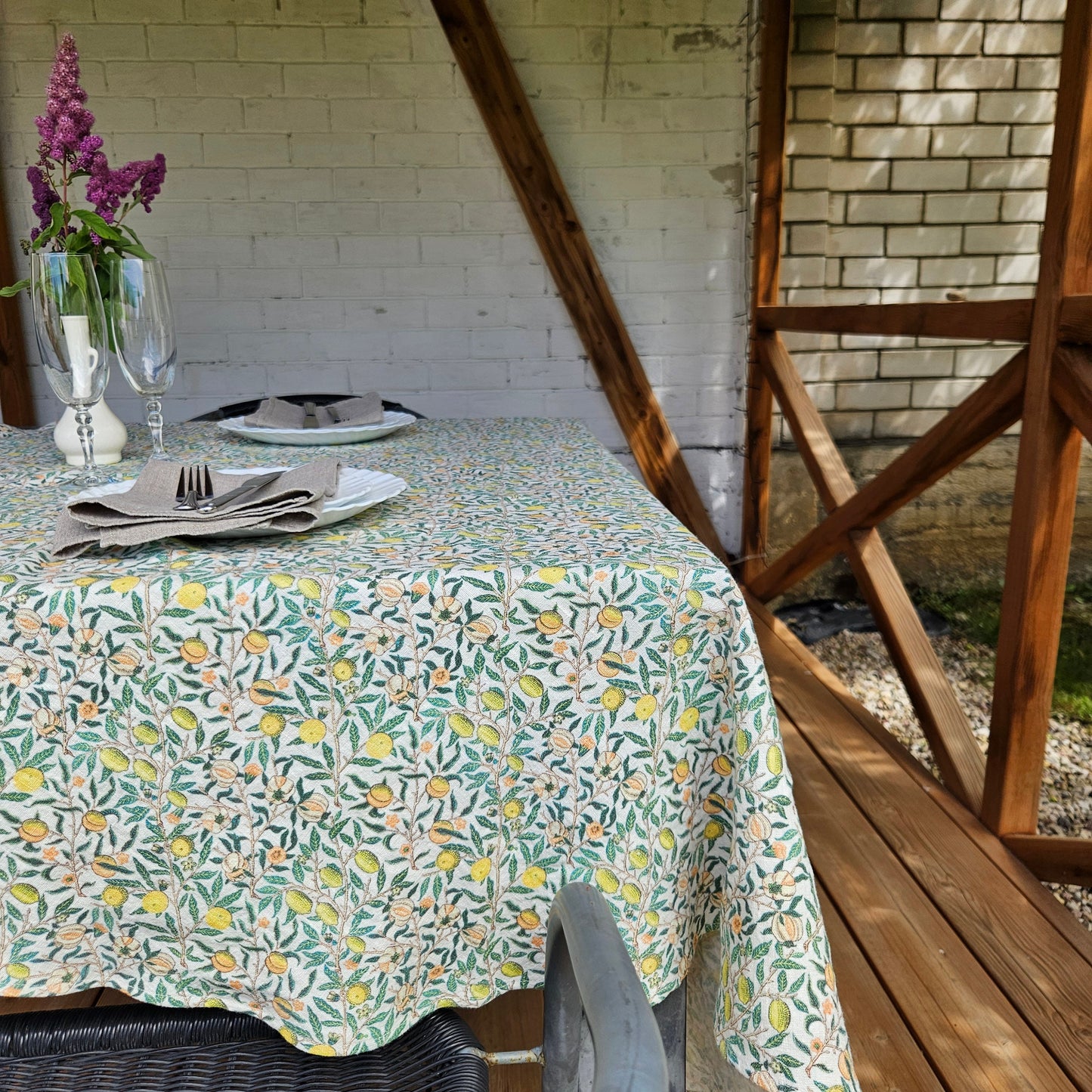 Linen foral tablecloth william Morris Pomegranate, arts and crafts movement tablecloth Victorian style