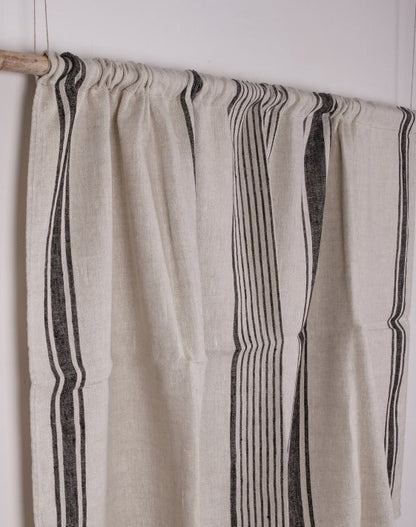 Curtains 100% Linen striped PREWASHED, window panel kitchen Living room farmhouse curtains. Grain Sack flax Bedroom indigo navy blue striped