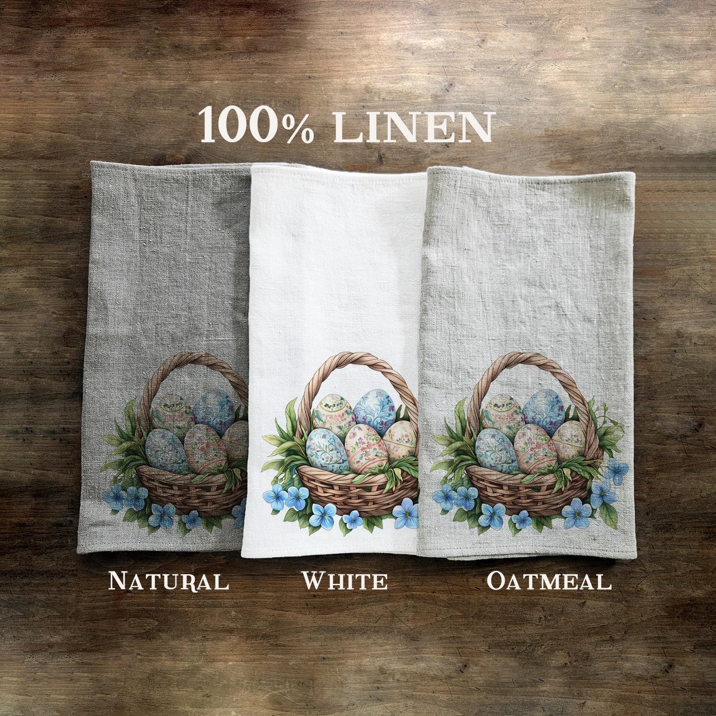 Easter basket kitchen Towel in linen - Easter eggs Hand Towels Tea - Farmhouse Floral Dish Towel - Kitchen Décor Eastern Kitchen Tea Towel