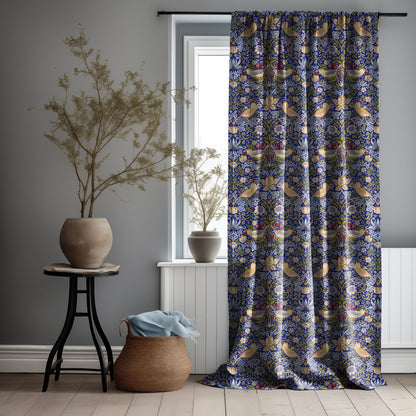 William Morris Curtain Panel Strawberry Thief, Floral with birds and strawberries Print Pattern  Curtain Panels,  Curtains for living room