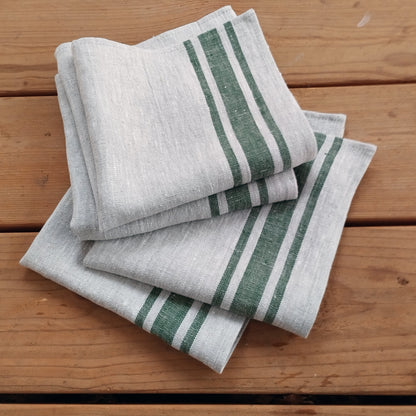 Linen napkins - French linen. Natural blue striped. Sack linen Cottage coutry style. Set of linen napkins. Stonewashed. Linen cloth napkins.