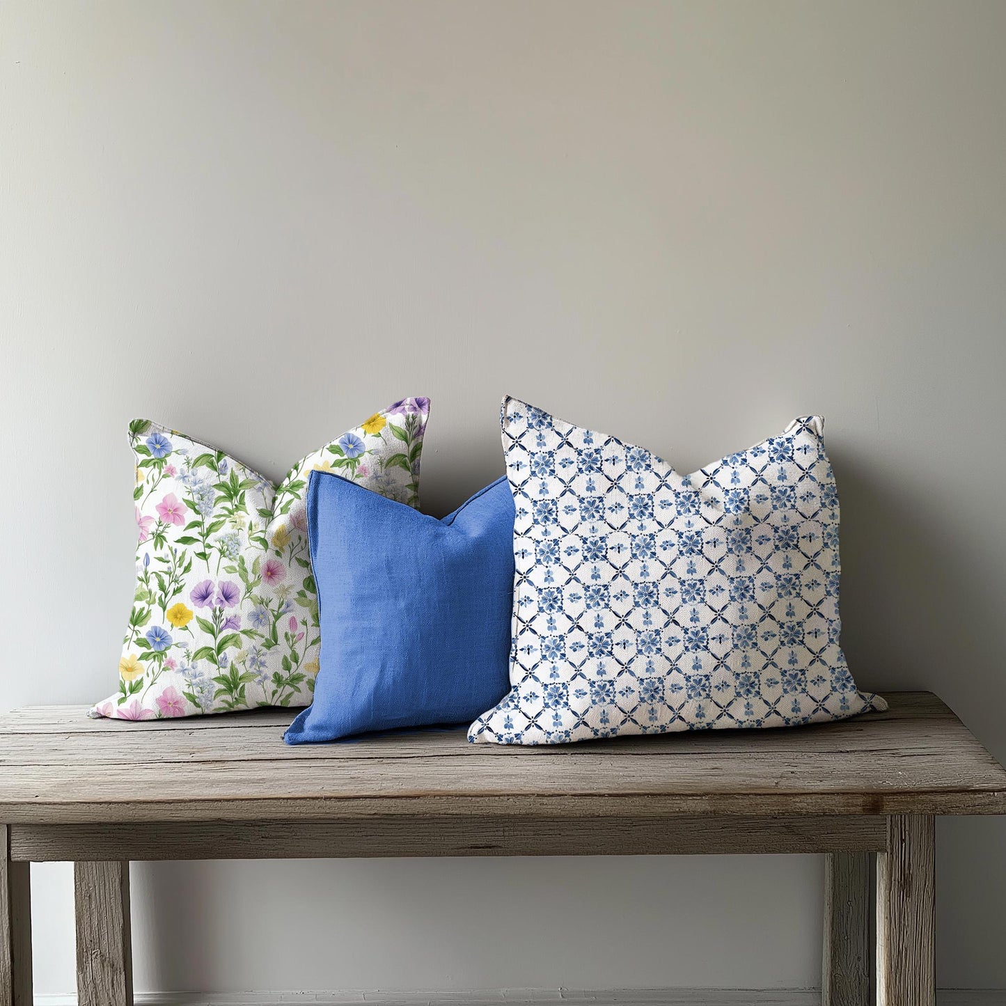 Swedish blue white Linen Pillow Cover -  Scandinavian tiles print on linen  Pillow - Contemporary indigo blue Block printed pillow on flax