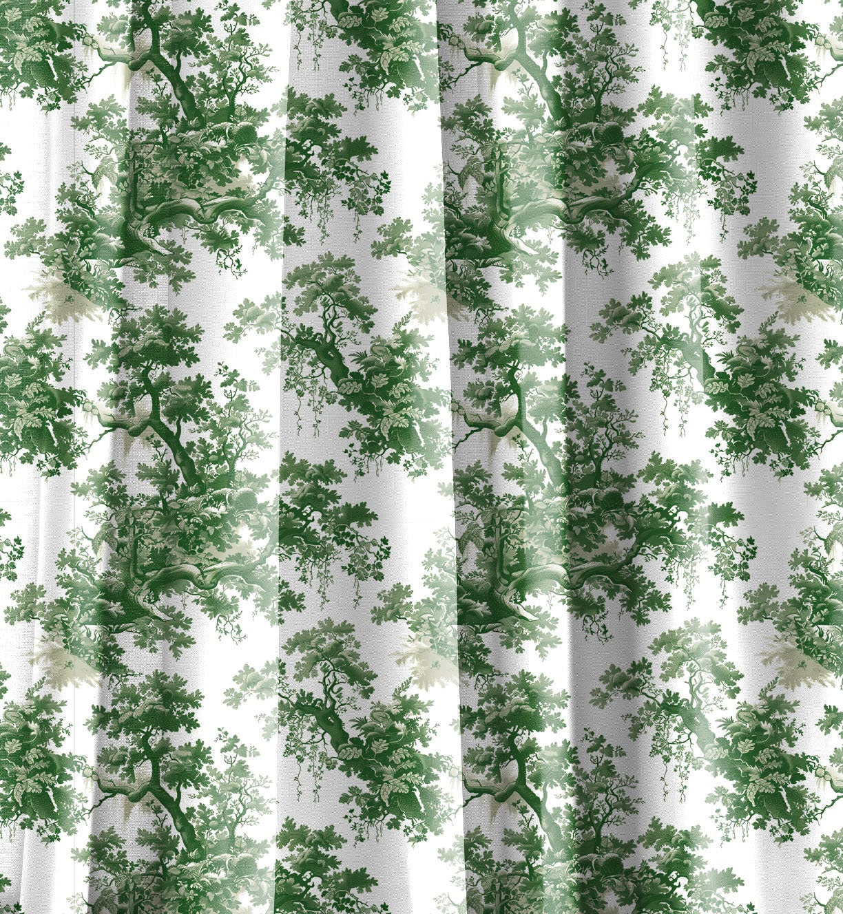 Designer green Floral Linen curtains - green French Toile de Jouy curtain panel - Farmhouse Botanical  curtains for living room