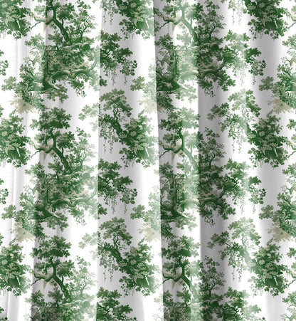 Designer green Floral Linen curtains - green French Toile de Jouy curtain panel - Farmhouse Botanical  curtains for living room