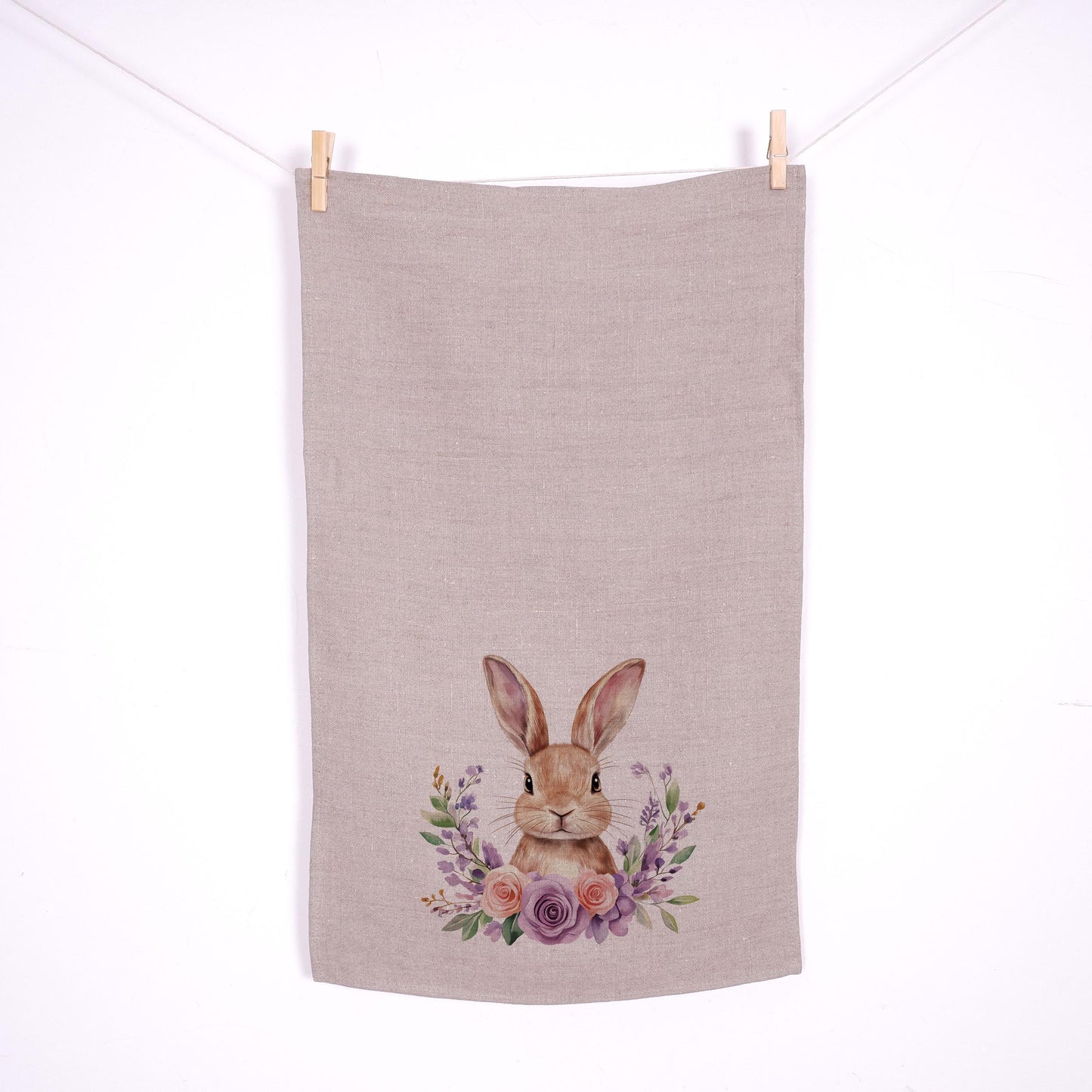Rabbit kitchen Towel in linen - Easter bunny Hand Towels Tea - Farmhouse Floral Dish Towel - Kitchen Décor Eastern Kitchen Tea Towel