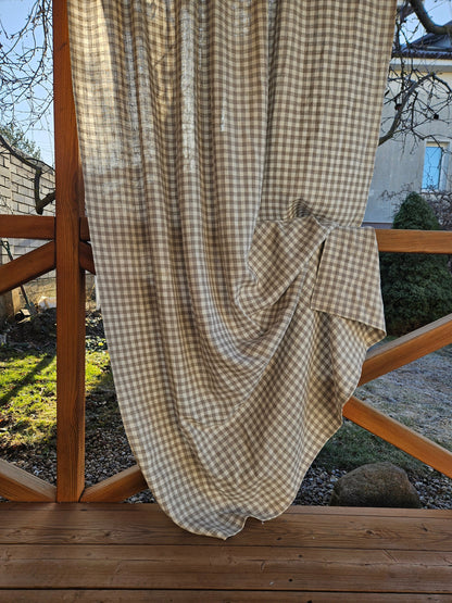 Curtains 100% Linen checked PREWASHED  - window panel. kitchen Living room farmhouse curtains. Grain Sack flax. Bedroom