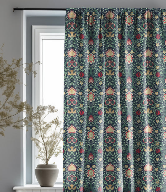 William Morris Curtain Panel Persian, Floral Botanical Blue Print  Curtain Panels,  Curtains for living room