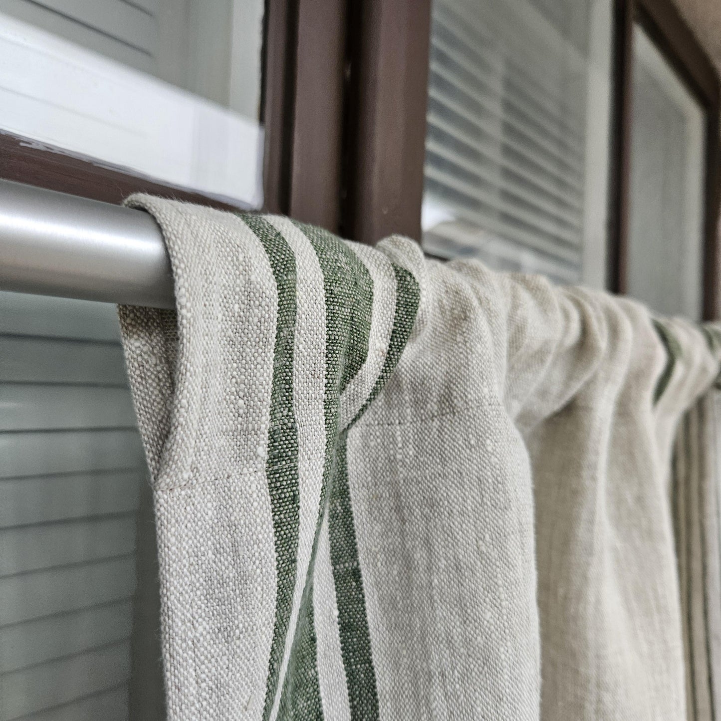 French striped linen Curtains in custom size - window panel for kitchen Living room farmhouse - Grain Sack green striped curtain