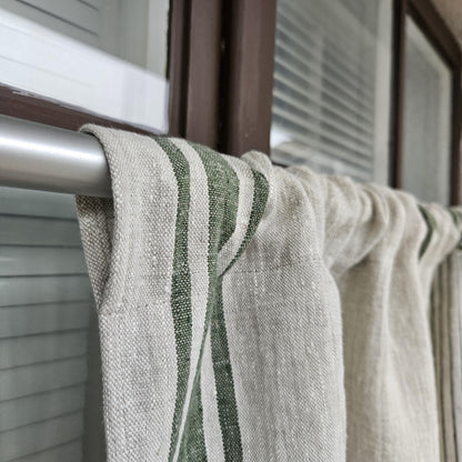 French striped linen Curtains in custom size - window panel for kitchen Living room farmhouse - Grain Sack green striped curtain