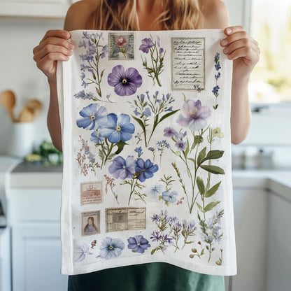 Flower Tea Towel in linen - floral blossom print Hand Tea towels - Farmhouse Dish Décor Kitchen Towel with French Provence flower