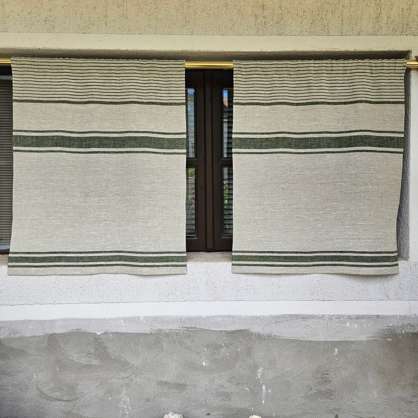 Ticking Valance - grey green - Farmhouse Pure linen window treatment - Living room Cafe Kitchen window panel - Grain sack farmhouse curtains