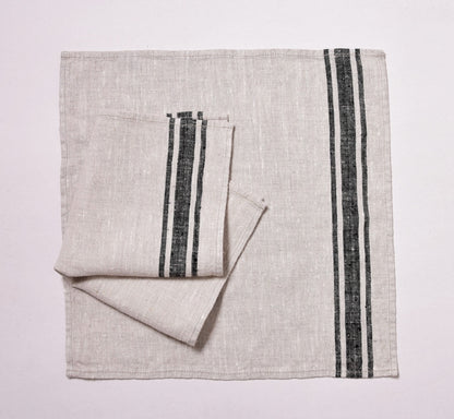 Linen napkins - French linen. Natural blue striped. Sack linen Cottage coutry style. Set of linen napkins. Stonewashed. Linen cloth napkins.