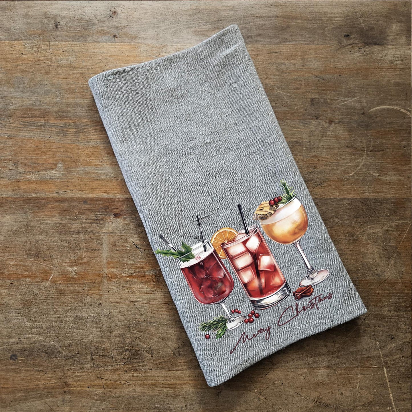 Festive Tea Towel in linen, Merry Chirstmas Hand Towels Tea in linen,  linen Dish Towel  Kitchen Décor Tea Towel in linen housewarming gift