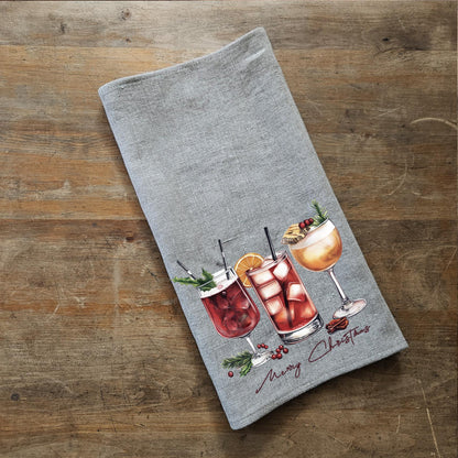 Festive Tea Towel in linen, Merry Chirstmas Hand Towels Tea in linen,  linen Dish Towel  Kitchen Décor Tea Towel in linen housewarming gift