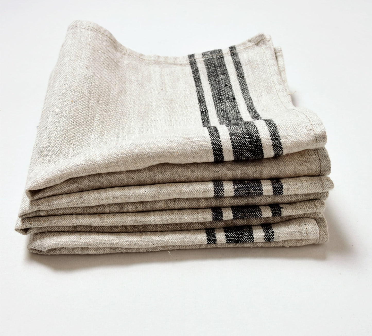 Linen napkins - French linen. Natural blue striped. Sack linen Cottage coutry style. Set of linen napkins. Stonewashed. Linen cloth napkins.