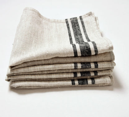 Linen napkins - French linen. Natural blue striped. Sack linen Cottage coutry style. Set of linen napkins. Stonewashed. Linen cloth napkins.