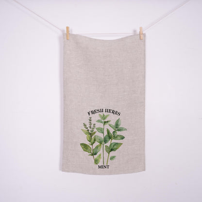 Mint Kitchen Towel in linen - fresh herbs Hand Towels Tea - Farmhouse Floral Dish Towel - greenery French country Provance Kitchen Décor