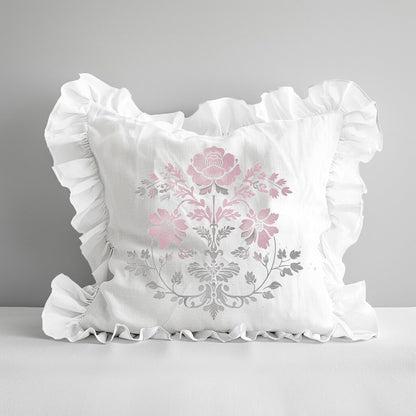 Shabby Floral Ruffle Linen Pillow Cover, French Provence Country Neutral Beige Cushion, French Antiques Harmhouse Cottage Chic Swedish