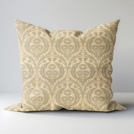 Modern linen Pillow Cover with William Morris beige camel print , Art and Crafts Pillow case on linen for Coutryhome  Victorian