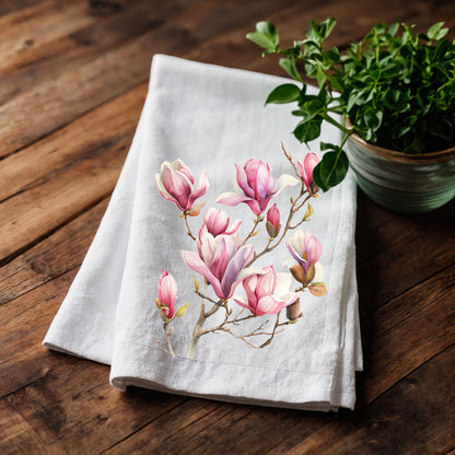Magnolia Tea Towel in linen, floral Hand Towels Tea, botanical Floral Dish Towel, Floral Kitchen Décor Tea Towel