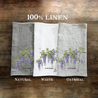Harebell Tea Towel in linen, floral Hand Towels Tea, botanical Floral Dish Towel, purple flower Kitchen Décor Tea Towel
