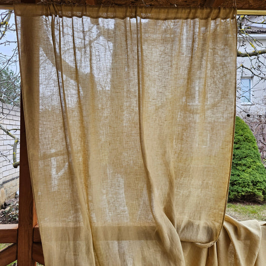 Sheer Linen Curtains, 100% linen Extra Long Curtains, Linen Curtains with rod pocket, yellow PREWASHED Sheer window panel