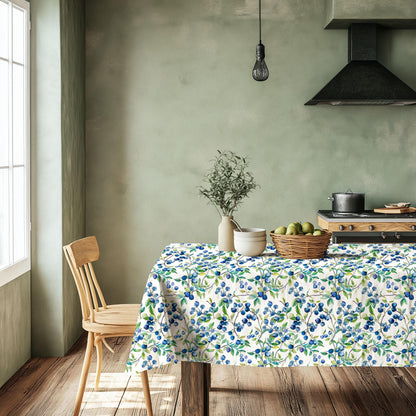Linen foral tablecloth with blueberry print - floral tablecloth  arts and crafts movement tablecloth Victorian style