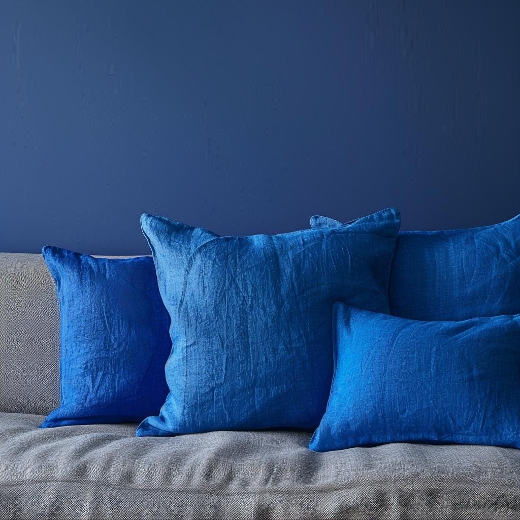 Blue linen pillowcase in custom size pillow cover. French linen Vintage Cottage Farmhouse style pillow cover