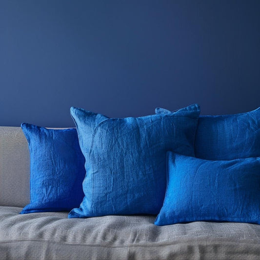 Blue linen pillowcase in custom size pillow cover. French linen Vintage Cottage Farmhouse style pillow cover