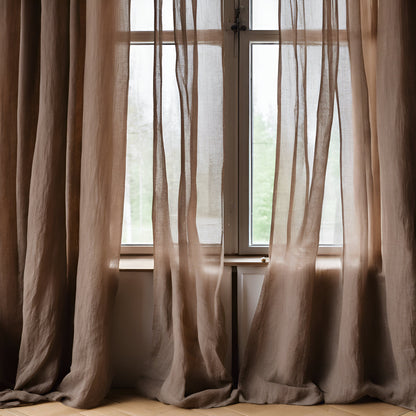 Sheer Linen Curtains, 100% linen Extra Long Curtains, Linen Curtains with rod pocket, blue PREWASHED Sheer window panel