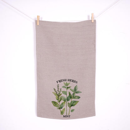 Mint Kitchen Towel in linen - fresh herbs Hand Towels Tea - Farmhouse Floral Dish Towel - greenery French country Provance Kitchen Décor